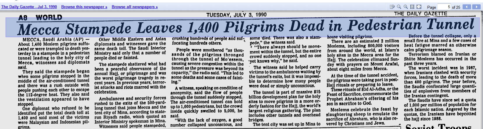 Mecca Stampede 1400 dead Article