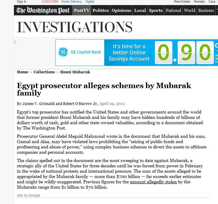 Washington Post $700 billion Mubarak Article